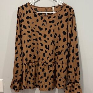 Oversized mts Brown and Black Leopard Print Blouse